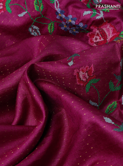 Magenta Pink Pure Tussar Silk - Embroidery