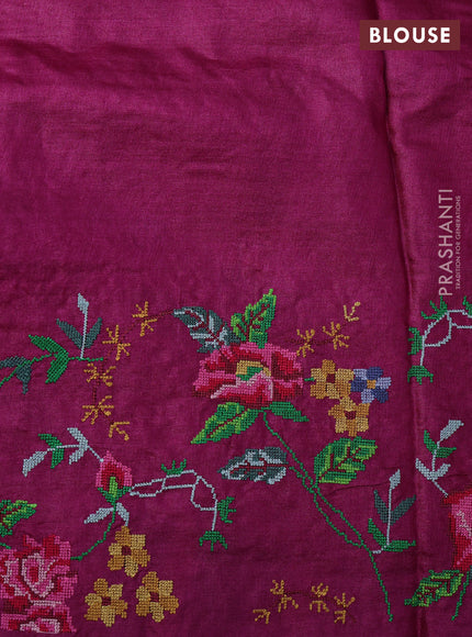 Magenta Pink Pure Tussar Silk - Embroidery
