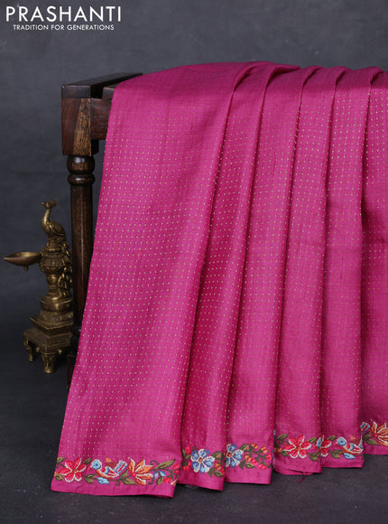 Magenta Pink Pure Tussar Silk - Embroidery