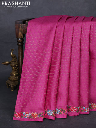 Magenta Pink Pure Tussar Silk - Embroidery