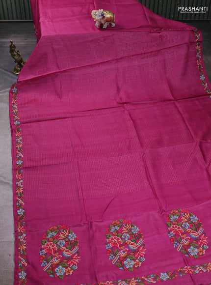 Magenta Pink Pure Tussar Silk - Embroidery