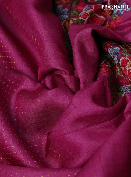 Magenta Pink Pure Tussar Silk - Embroidery