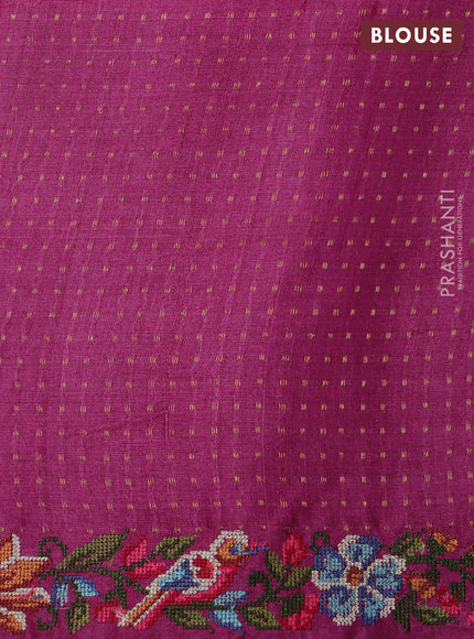 Magenta Pink Pure Tussar Silk - Embroidery