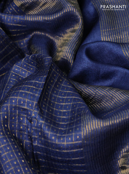 Blue Pure Tussar Silk - Embroidery