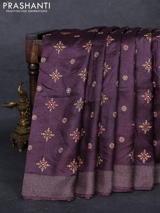 Wine Pure Tussar Silk - Embroidery
