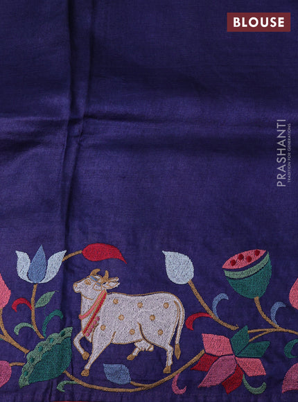 Navy Blue Pure Tussar Silk - Embroidery