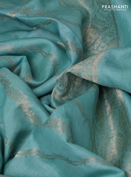 Aque Blue Pure Tussar Silk - Embroidery