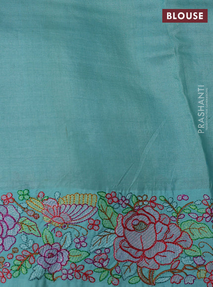 Aque Blue Pure Tussar Silk - Embroidery