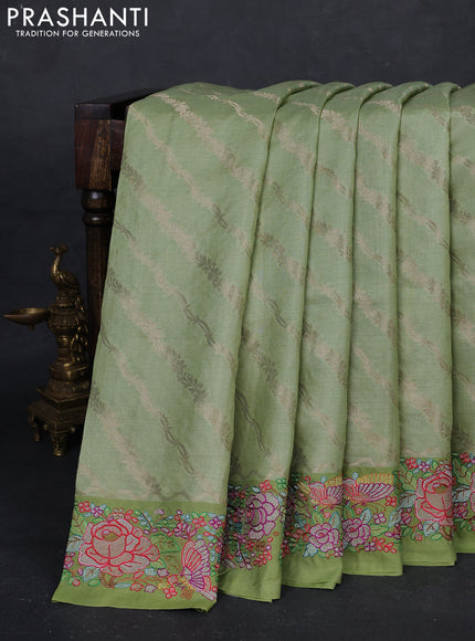 Pastel Green Pure Tussar Silk - Embroidery