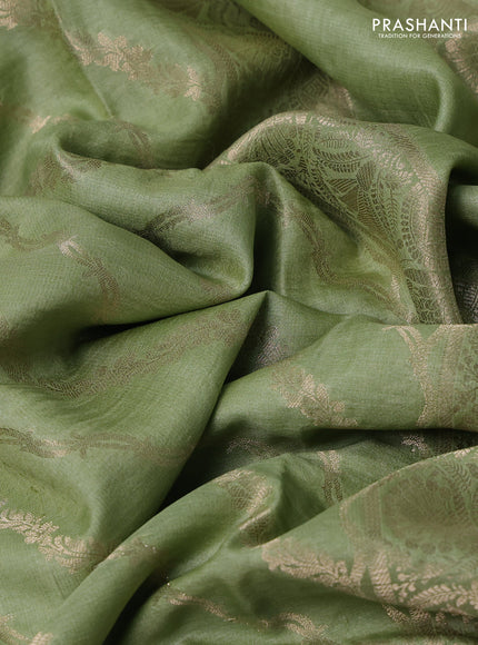 Pastel Green Pure Tussar Silk - Embroidery