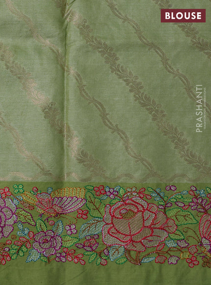 Pastel Green Pure Tussar Silk - Embroidery