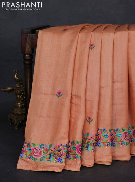 Pale Orange Pure Tussar Silk - Embroidery