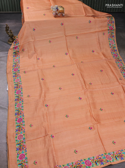 Pale Orange Pure Tussar Silk - Embroidery
