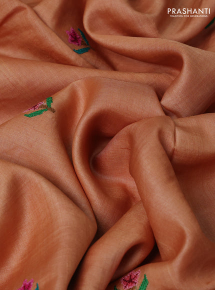 Pale Orange Pure Tussar Silk - Embroidery