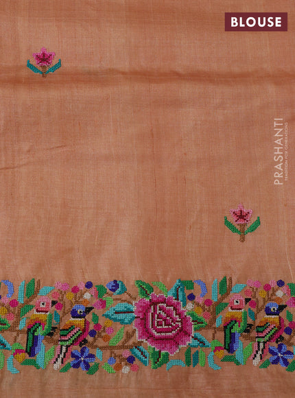 Pale Orange Pure Tussar Silk - Embroidery