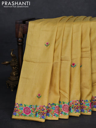 Yellow Pure Tussar Silk - Embroidery
