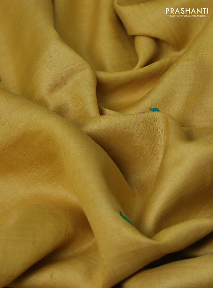 Yellow Pure Tussar Silk - Embroidery