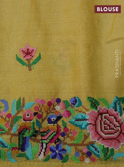 Yellow Pure Tussar Silk - Embroidery