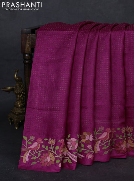 Magenta Pink Pure Tussar Silk - Embroidery