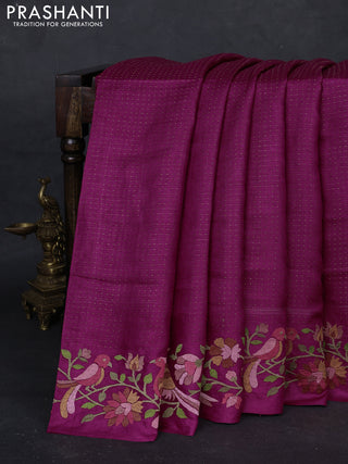 Magenta Pink Pure Tussar Silk - Embroidery