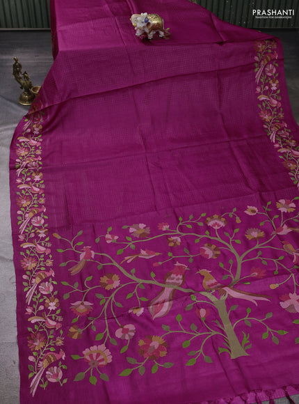 Magenta Pink Pure Tussar Silk - Embroidery