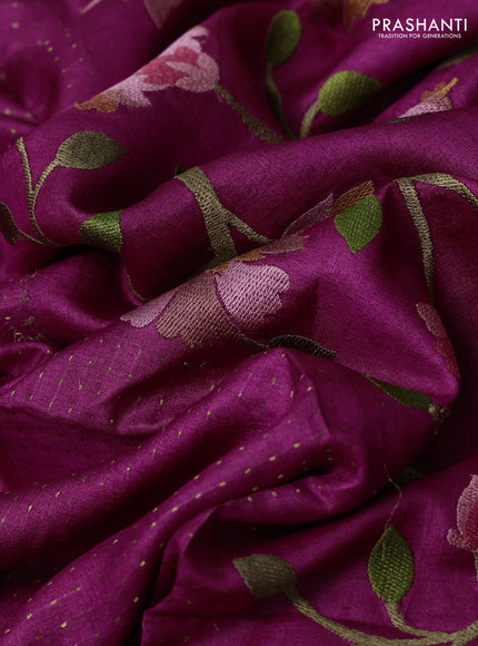 Magenta Pink Pure Tussar Silk - Embroidery
