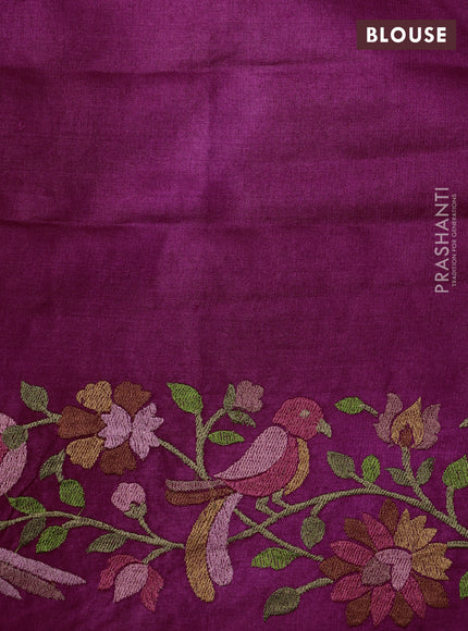 Magenta Pink Pure Tussar Silk - Embroidery