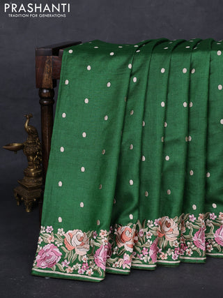 Green Pure Tussar Silk - Embroidery