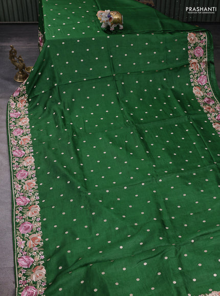 Green Pure Tussar Silk - Embroidery