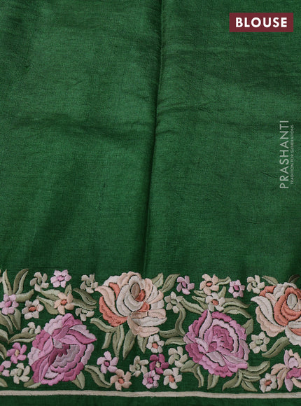Green Pure Tussar Silk - Embroidery