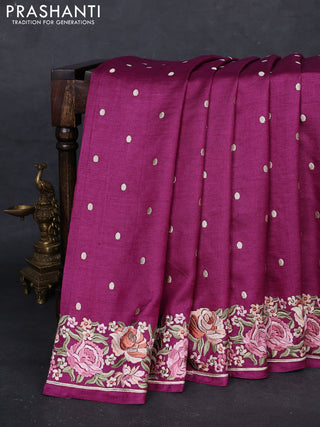 Purple Pure Tussar Silk - Embroidery