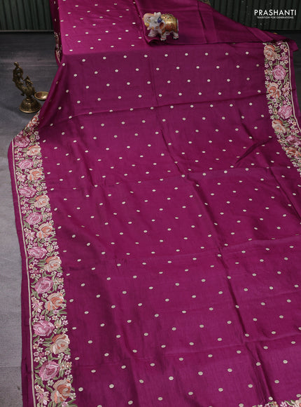 Purple Pure Tussar Silk - Embroidery
