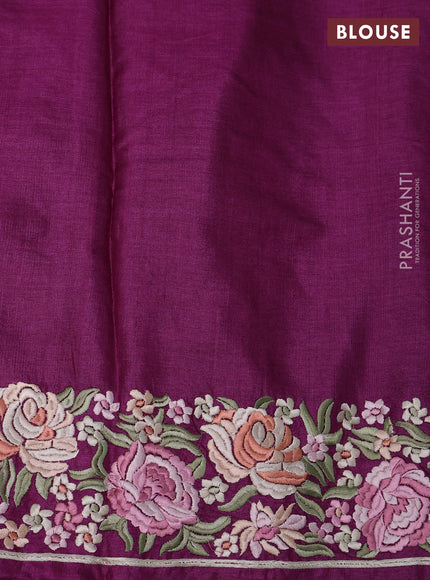 Purple Pure Tussar Silk - Embroidery