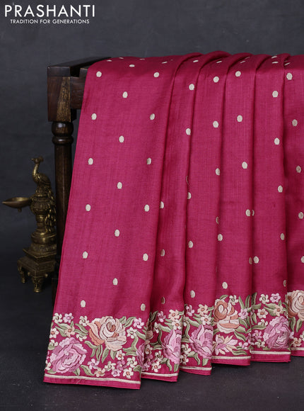 Pink Pure Tussar Silk - Embroidery