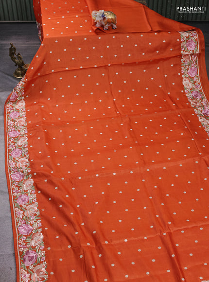 Orange Pure Tussar Silk - Embroidery