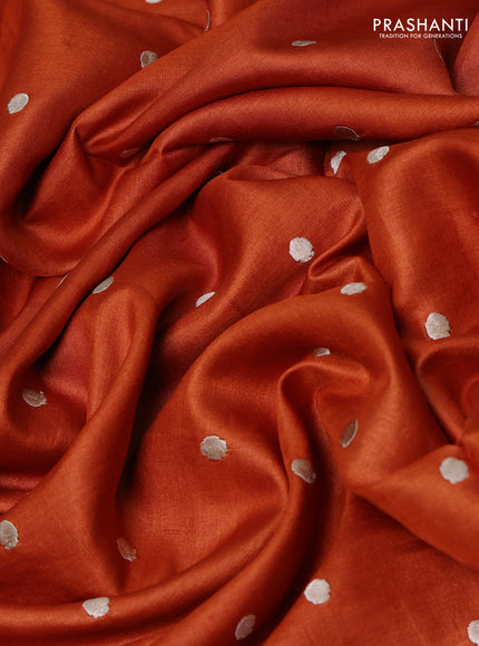 Orange Pure Tussar Silk - Embroidery