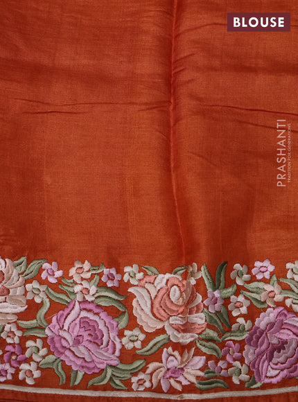 Orange Pure Tussar Silk - Embroidery