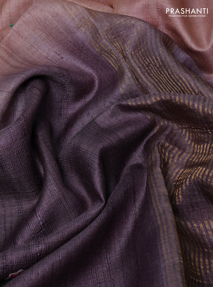Pastel Peach & Grey Pure Tussar Silk - Embroidery