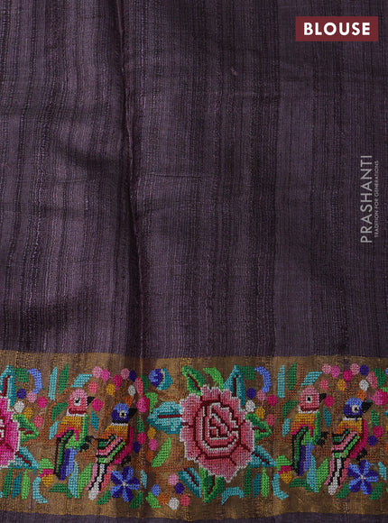 Pastel Peach & Grey Pure Tussar Silk - Embroidery