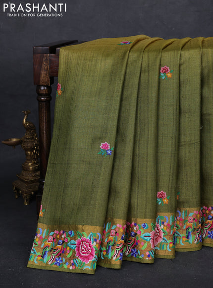 Green Ombre Pure Tussar Silk - Embroidery