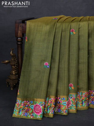 Green Ombre Pure Tussar Silk - Embroidery
