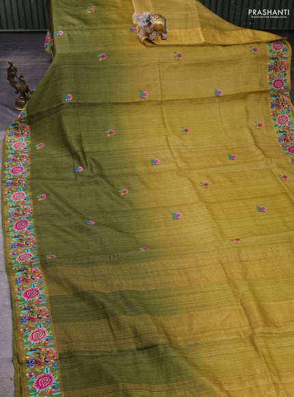 Green Ombre Pure Tussar Silk - Embroidery