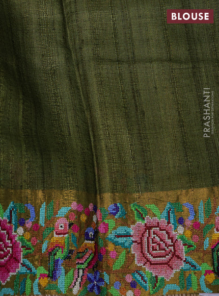 Green Ombre Pure Tussar Silk - Embroidery