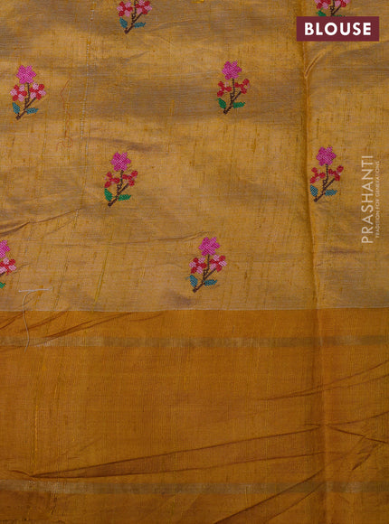 Cream & Yellow Pure Tussar Silk - Embroidery