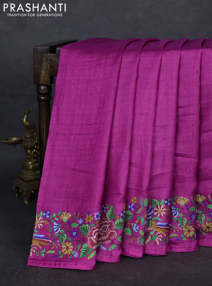 Magenta Pink Pure Tussar Silk - Embroidery