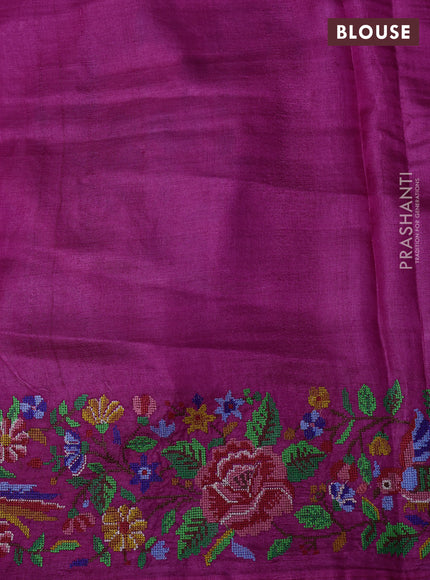 Magenta Pink Pure Tussar Silk - Embroidery