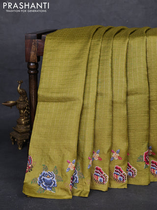 Mehendi Green Pure Tussar Silk - Embroidery