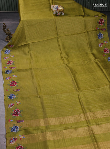 Mehendi Green Pure Tussar Silk - Embroidery