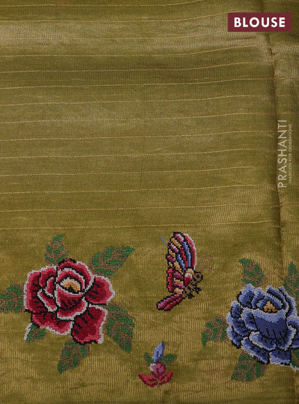 Mehendi Green Pure Tussar Silk - Embroidery
