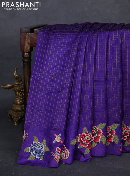 Violet Pure Tussar Silk - Embroidery